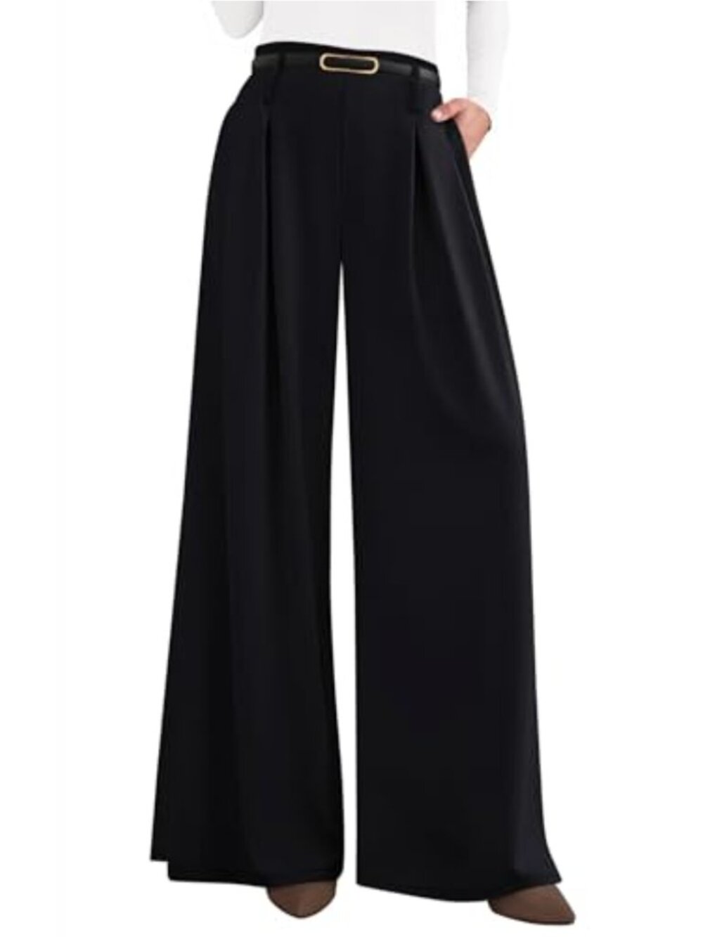 Wide Leg Dress Pants High Waisted Pleated Palazzo Trousers with Belt Loops